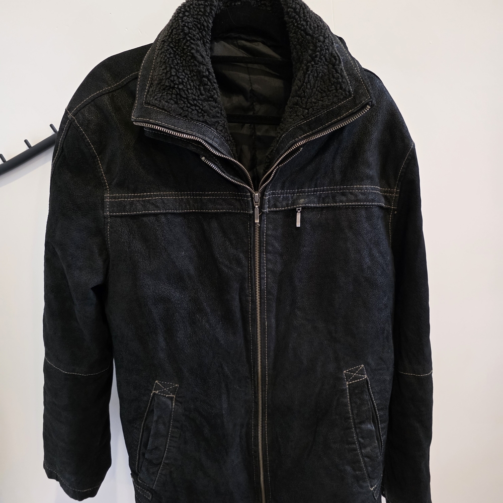 Men's Black Sherpa-Lined Military Jacket